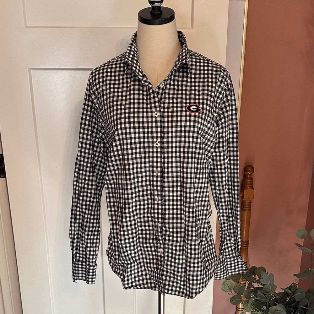 Peter Millar women’s Georgia Bulldog Black and White Gingham L button up Shirt
